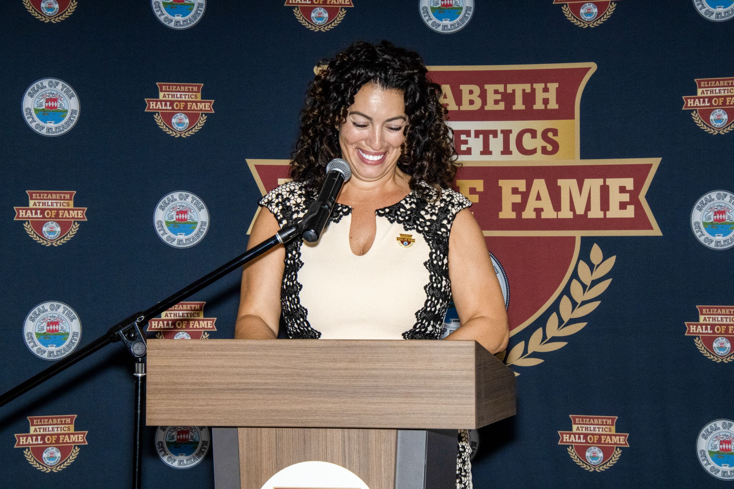 EAHOF Board Member Christina Moreira introduces the scholarship recipients.