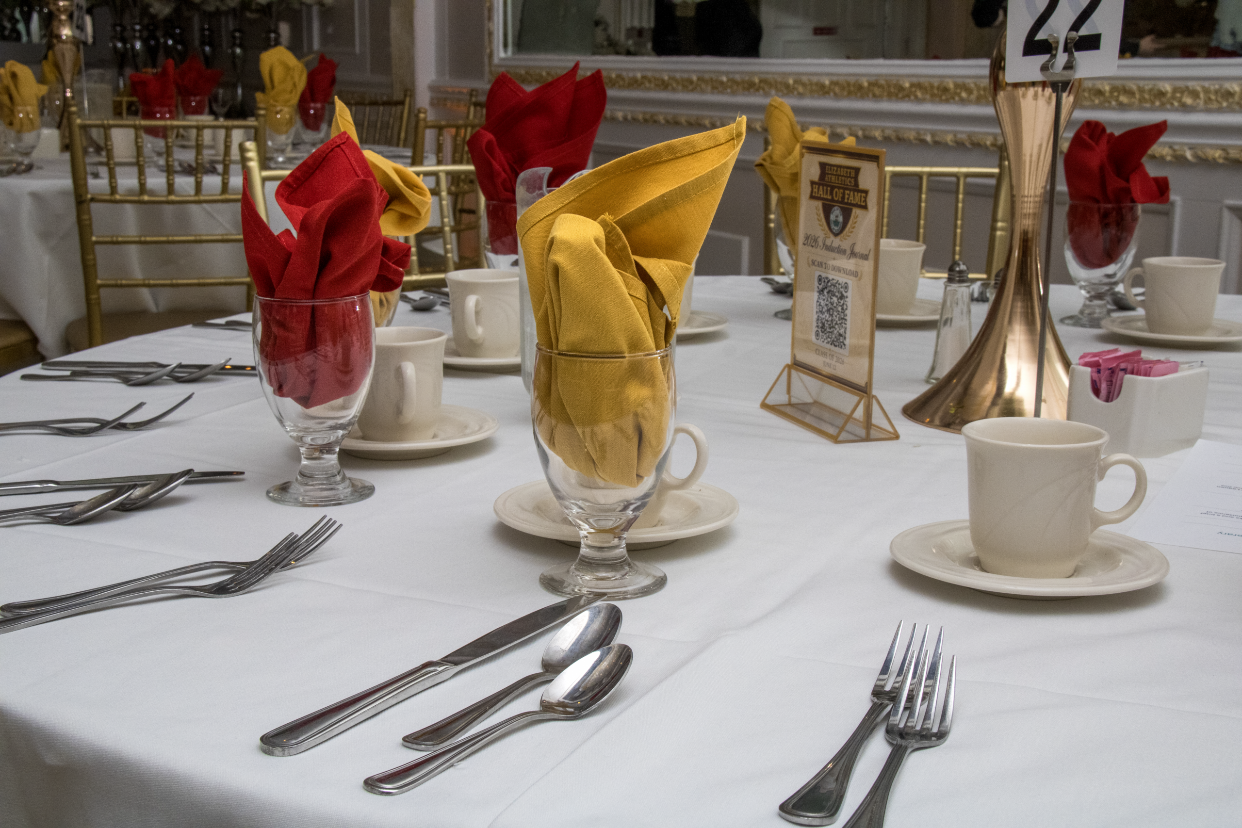 Décor and table settings for the 2026 induction ceremony.