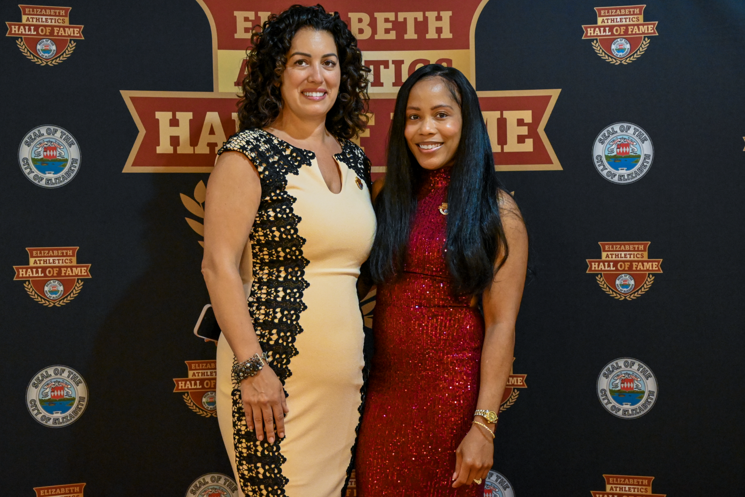 EAHOF Board Member Christina Moreira, left, with 2025 Elizabeth Athletic Hall of Fame inductee Alyssa Tiffany Lewis, right.