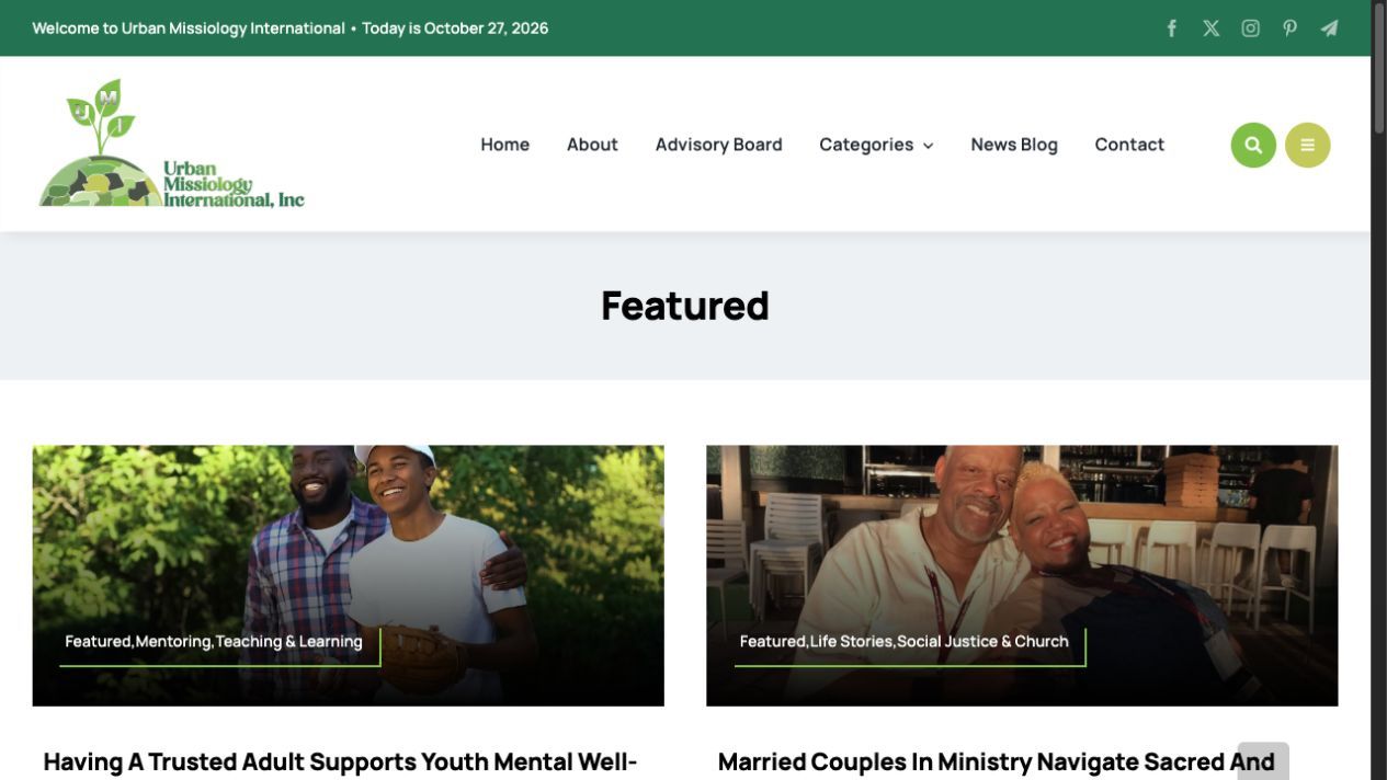 Featured archive showing categorized Urban Missiology article cards