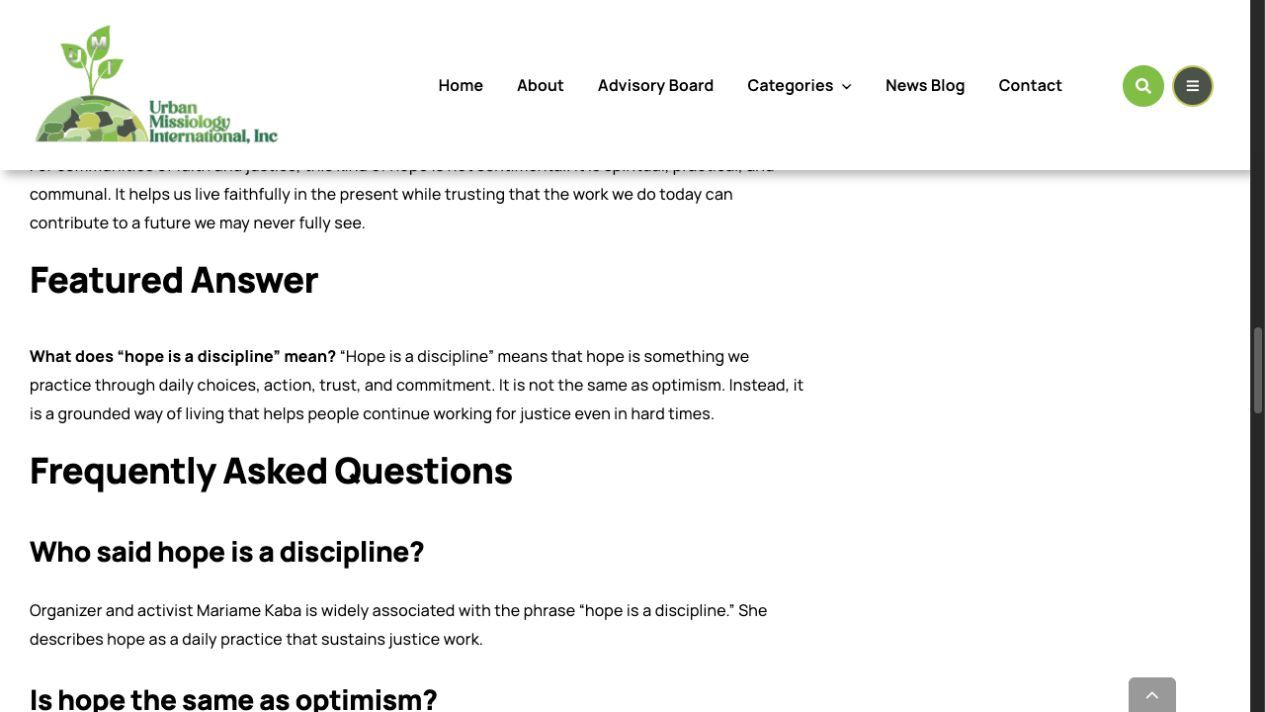Hope Is a Discipline article showing a Featured Answer and frequently asked questions