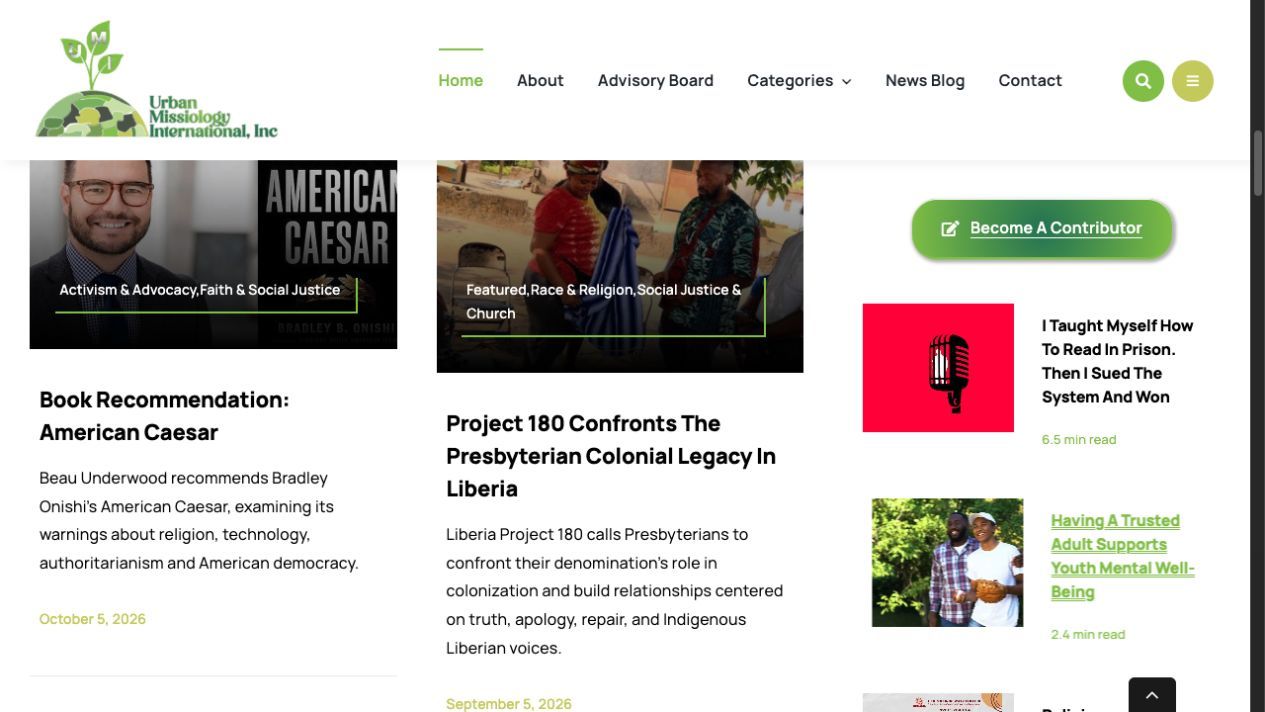 Urban Missiology homepage article cards and editor selections