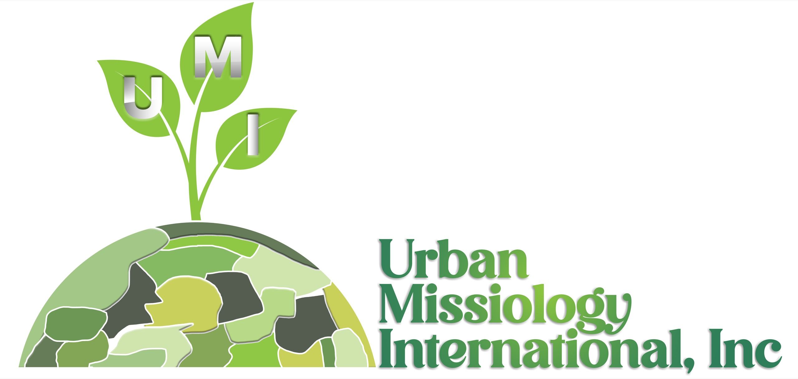 Urban Missiology International logo redesigned by Remeoner, with green UMI leaves above a globe of human profiles